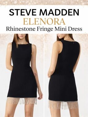 Steve Madden Elenora Black Rhinestone Fringe Mini Bodycon Dress 2